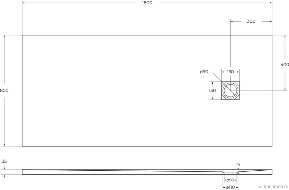 Поддон для душа BelBagno Uno AH 180х80, белый, с сифоном