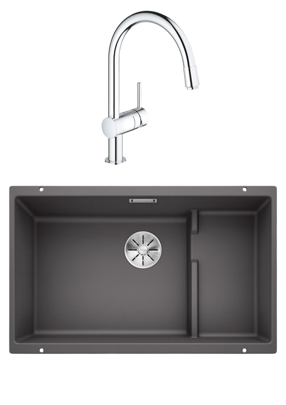 Комплект Мойка Blanco Subline 700-U Level темная скала + Смеситель Grohe Minta 3291800E хром