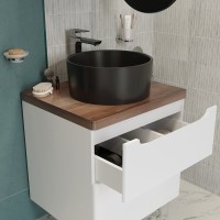 Тумба с раковиной STWORKI Берген 60 белая с темной столешницей, с раковиной на выбор
