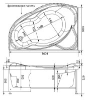 Акриловая ванна Aquanet Jamaica 00205486 L 160x100 см, угловая, левая, пристенная, белая, асимметричная, с каркасом, с сиденьем