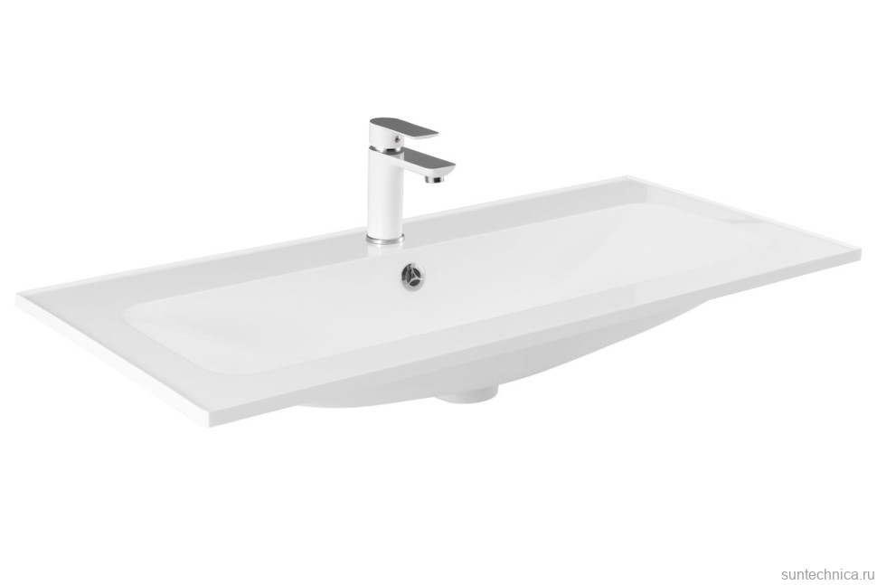 Мебельная раковина Aquanet Арт 98 накладная, глянцевая белая, прямоугольная, литьевой мрамор