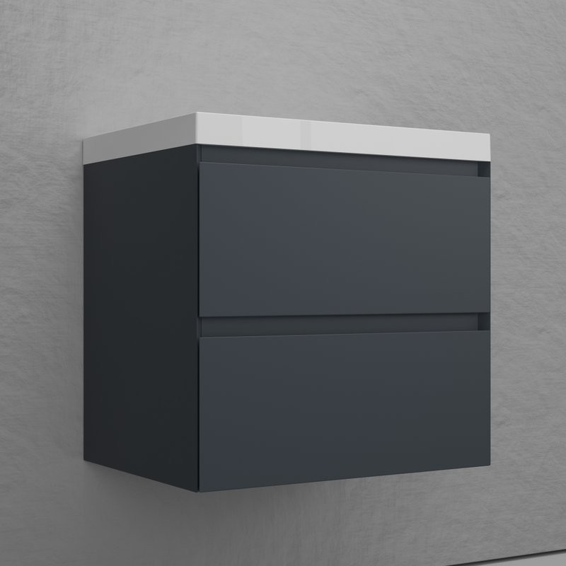 Тумба подвесная "Манхэттен 60" ЭМАЛЬ, под раковину ASTI, 2 ящика, PLUS, графит
