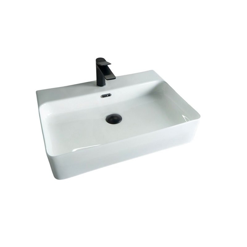 Накладная раковина GID Geometrico N9256 60 глянцевая белая, прямоугольная, фаянс, с 1 отверстием под смеситель