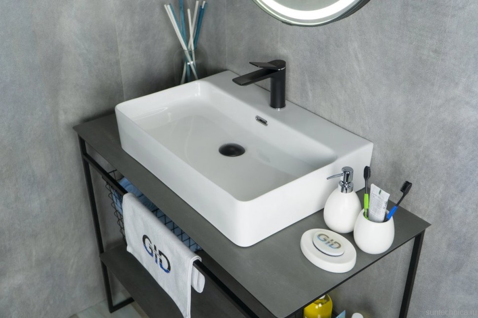 Накладная раковина GID Geometrico N9256 60 глянцевая белая, прямоугольная, фаянс, с 1 отверстием под смеситель
