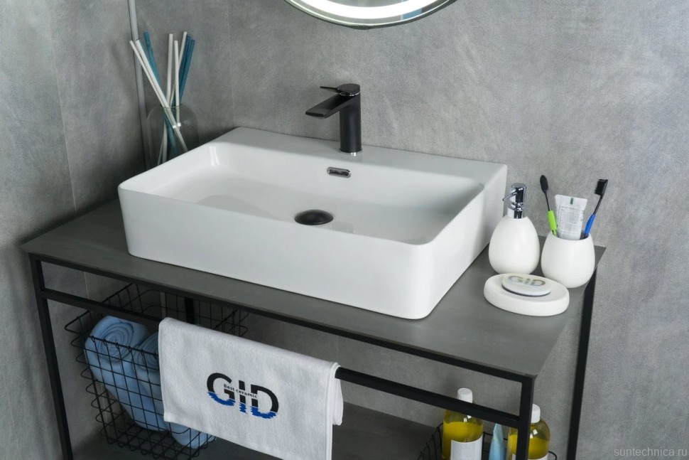 Накладная раковина GID Geometrico N9256 60 глянцевая белая, прямоугольная, фаянс, с 1 отверстием под смеситель
