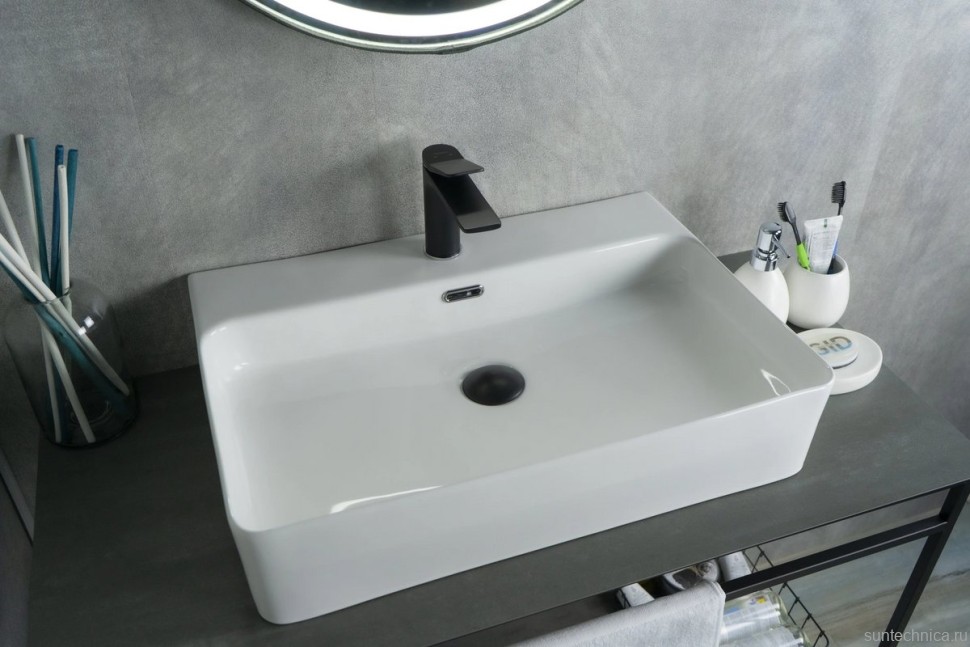 Накладная раковина GID Geometrico N9256 60 глянцевая белая, прямоугольная, фаянс, с 1 отверстием под смеситель