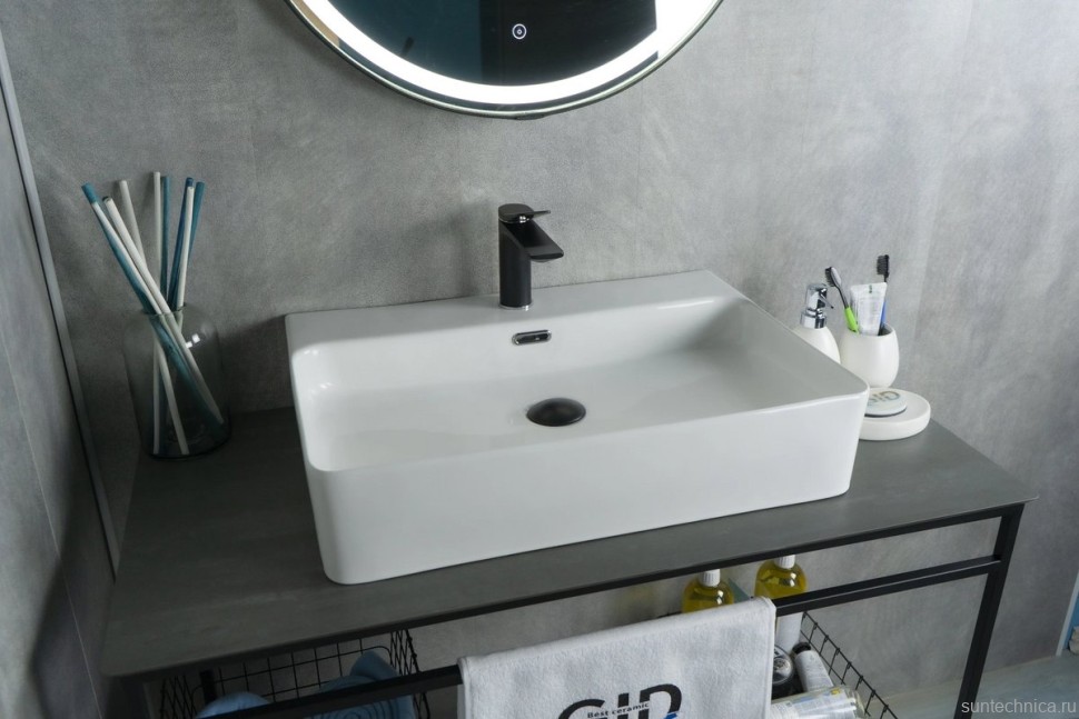 Накладная раковина GID Geometrico N9256 60 глянцевая белая, прямоугольная, фаянс, с 1 отверстием под смеситель