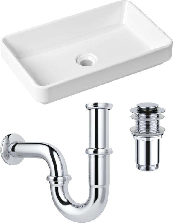 Комплект Накладная раковина Lavinia Boho Bathroom Sink Slim 33311004 + Донный клапан Wellsee Drainage System 182134000 хром + Сифон 182102000 хром