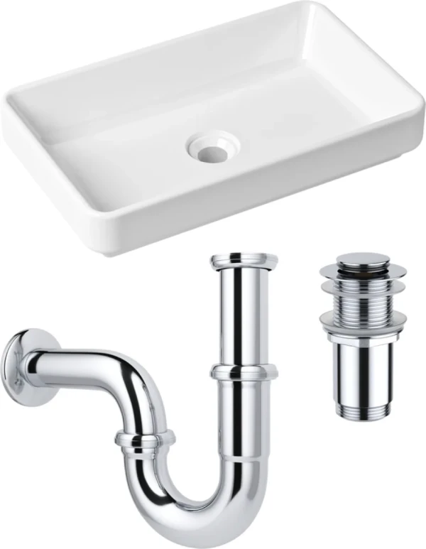 Комплект Накладная раковина Lavinia Boho Bathroom Sink Slim 33311004 + Донный клапан Wellsee Drainage System 182134000 хром + Сифон 182102000 хром
