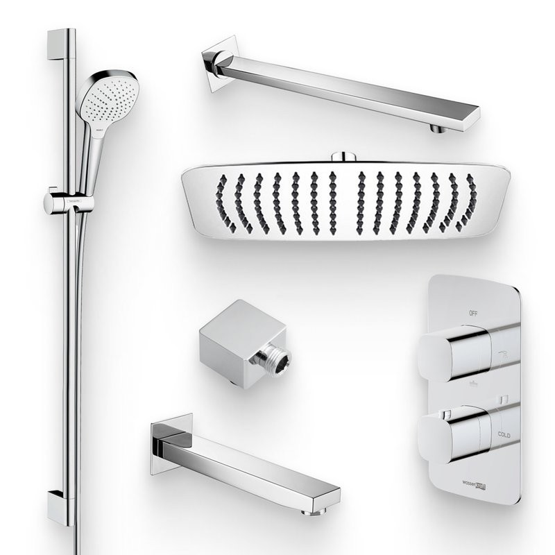 Душевой комплект Термостат Wasserkraft Naab 8644 Thermo + Гарнитур Hansgrohe Croma 26592400 + Подключение Allen Brau Infinity 5.21A17-00 + Душ A069 + Кронштейн A090 + Излив A091