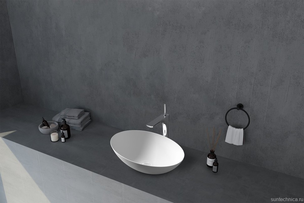 Накладная раковина Abber Stein AS2609 50 матовая белая, овальная, искусственный камень