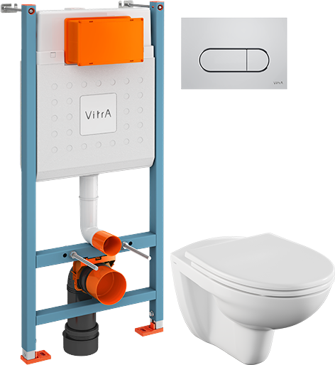 Комплект Унитаз подвесной Norm Fit + Крышка VitrA Norm 84-003-749 с микролифтом + Инсталляция V-Fix Core 732-5800-01 с кнопкой смыва Root R 740-2280 хром