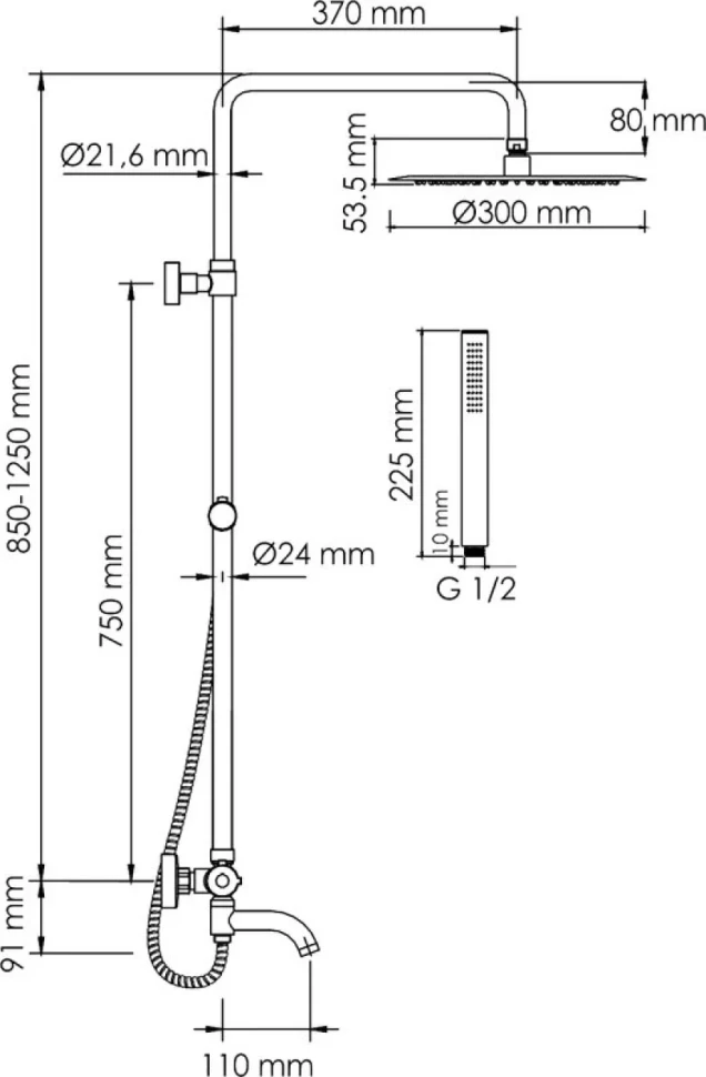 Душевая стойка Wasserkraft Berkel A188.116.137.010.CH Thermo с термостатом, хром