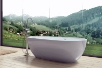 Акриловая ванна Art&Max AM-506-1670-845 165x85 см, левая, отдельностоящая, белая, овальная, с каркасом, со сливом-переливом