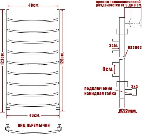 Полотенцесушитель электрический Ника Arc ЛД 120/40 прав