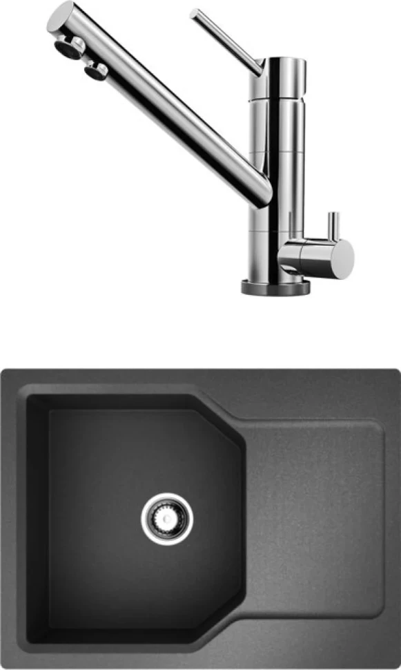 Комплект Мойка Omoikiri Yonaka 65-BL черная + Смеситель Tonami C хром