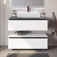 Тумба с раковиной Cezares Slider 100 подвесная, 2 ящика, со столешницей marmo nero opaco