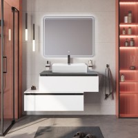 Тумба с раковиной Cezares Slider 100 подвесная, 2 ящика, со столешницей marmo nero opaco