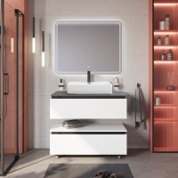 Тумба с раковиной Cezares Slider 100 подвесная, 2 ящика, со столешницей marmo nero opaco