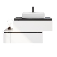 Тумба с раковиной Cezares Slider 100 подвесная, 2 ящика, со столешницей marmo nero opaco