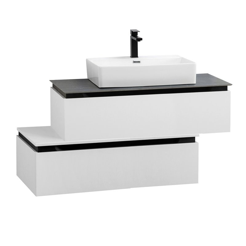 Тумба с раковиной Cezares Slider 100 подвесная, 2 ящика, со столешницей marmo nero opaco