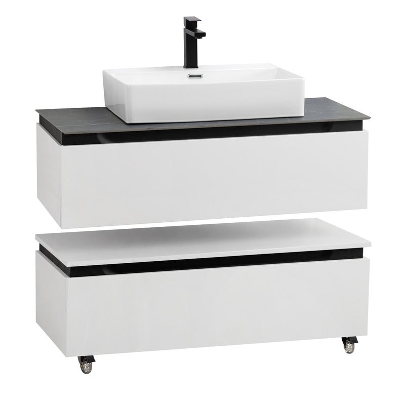 Тумба с раковиной Cezares Slider 100 подвесная, 2 ящика, со столешницей marmo nero opaco