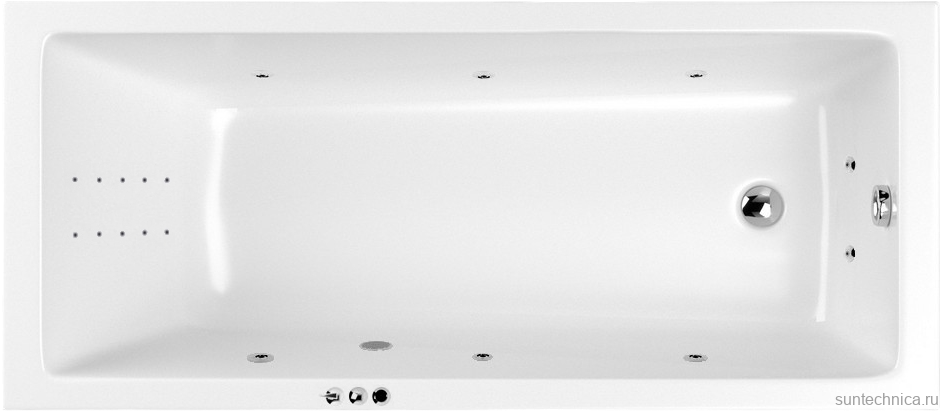 Акриловая ванна WHITECROSS Wave Smart Nano 150x70 см, встраиваемая, с гидромассажем, белый глянец, с каркасом, со сливом-переливом