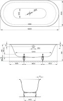 Стальная ванна Bette Lux Oval 180x80 см, встраиваемая, белая, овальная, на ножках, с шумоизоляцией