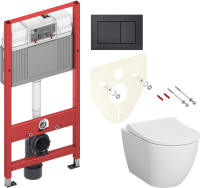 Комплект Унитаз подвесной VitrA Mia Round SmoothFlush 7510B003-0075 безободковый + Крышка 801-003-019 с микролифтом + Инсталляция TECE Now 9400414 4 в 1 с кнопкой смыва