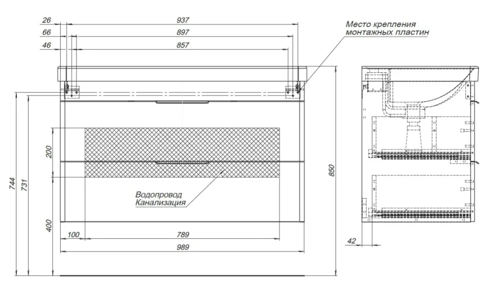Мебель для ванной комнаты Aquanet Ирис new 100 подвесная, 2 ящика