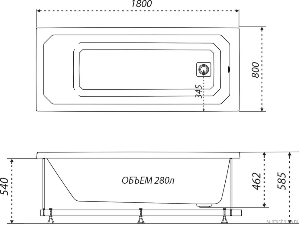 Акриловая ванна Triton Прага 180x80 см, пристенная, белая, с каркасом