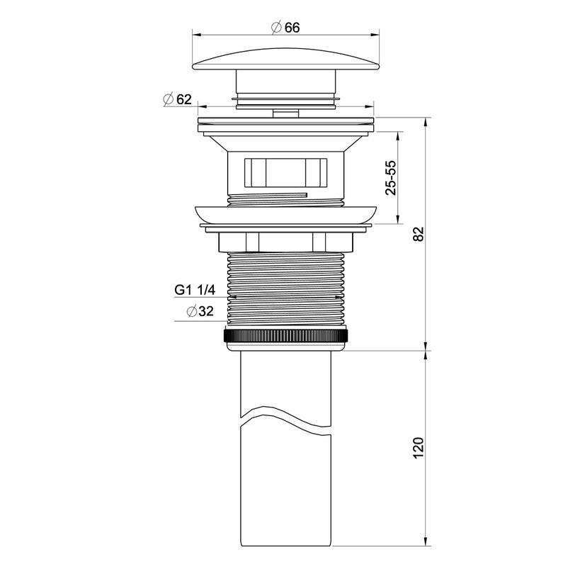 Донный клапан для раковины Wonzon & Woghand WW-88SS03-CR с переливом, хром