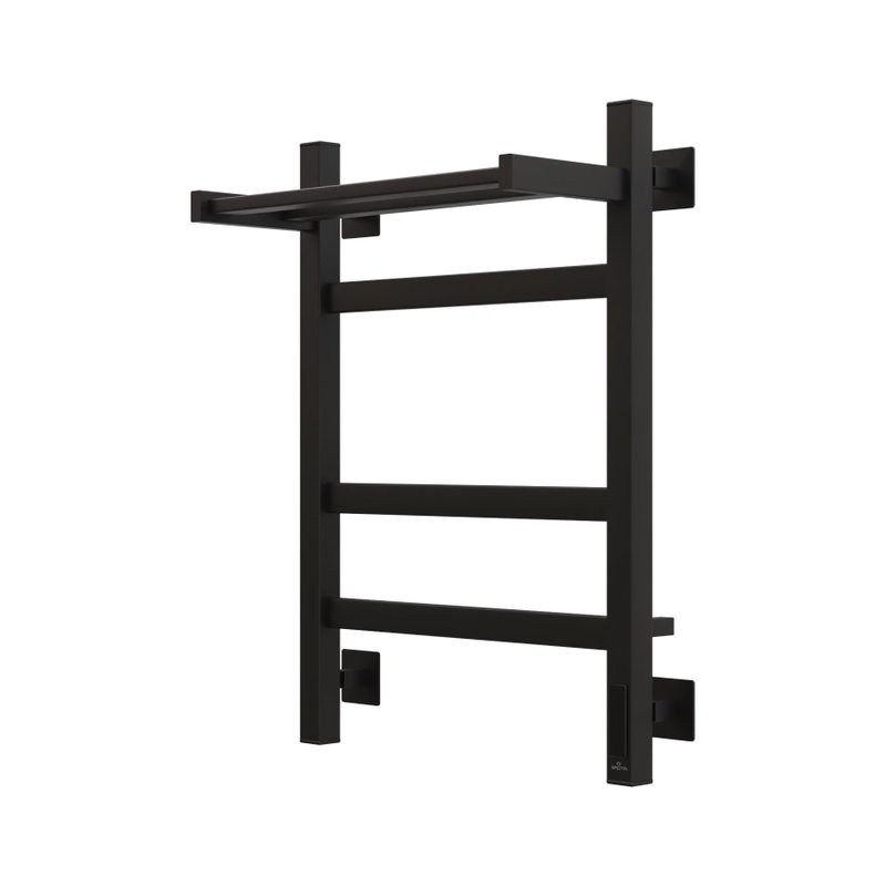 Полотенцесушитель электрический Grota Tela 430х600 RAL9005 EL 60x45 см, подключение справа, слева, скрытое подключение справа, матовый черный, лесенка, из стали, с полкой