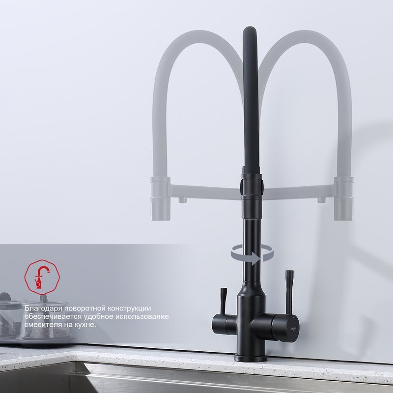 Смеситель для кухни с подключением фильтра Raglo R81.63.06, черный