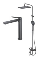 Комплект для ванной IDDIS Parker Душевая стойка IDDIS Parker PARGM3Fi06 + Смеситель для раковины PARGM01i01, матовый графит