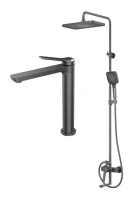 Комплект для ванной IDDIS Parker Душевая стойка IDDIS Parker PARGM3Fi06 + Смеситель для раковины PARGM01i01, матовый графит