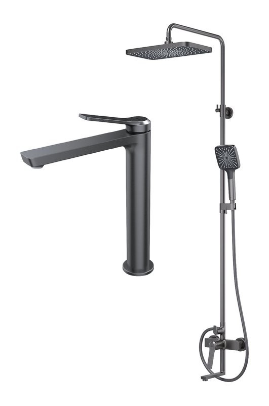 Комплект для ванной IDDIS Parker Душевая стойка IDDIS Parker PARGM3Fi06 + Смеситель для раковины PARGM01i01, матовый графит