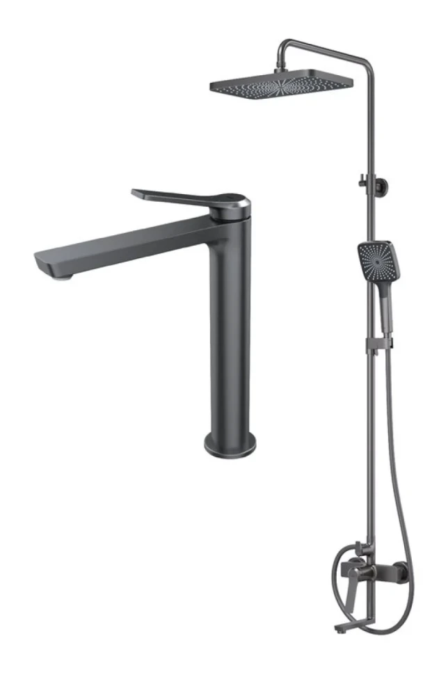 Комплект для ванной IDDIS Parker Душевая стойка IDDIS Parker PARGM3Fi06 + Смеситель для раковины PARGM01i01, матовый графит