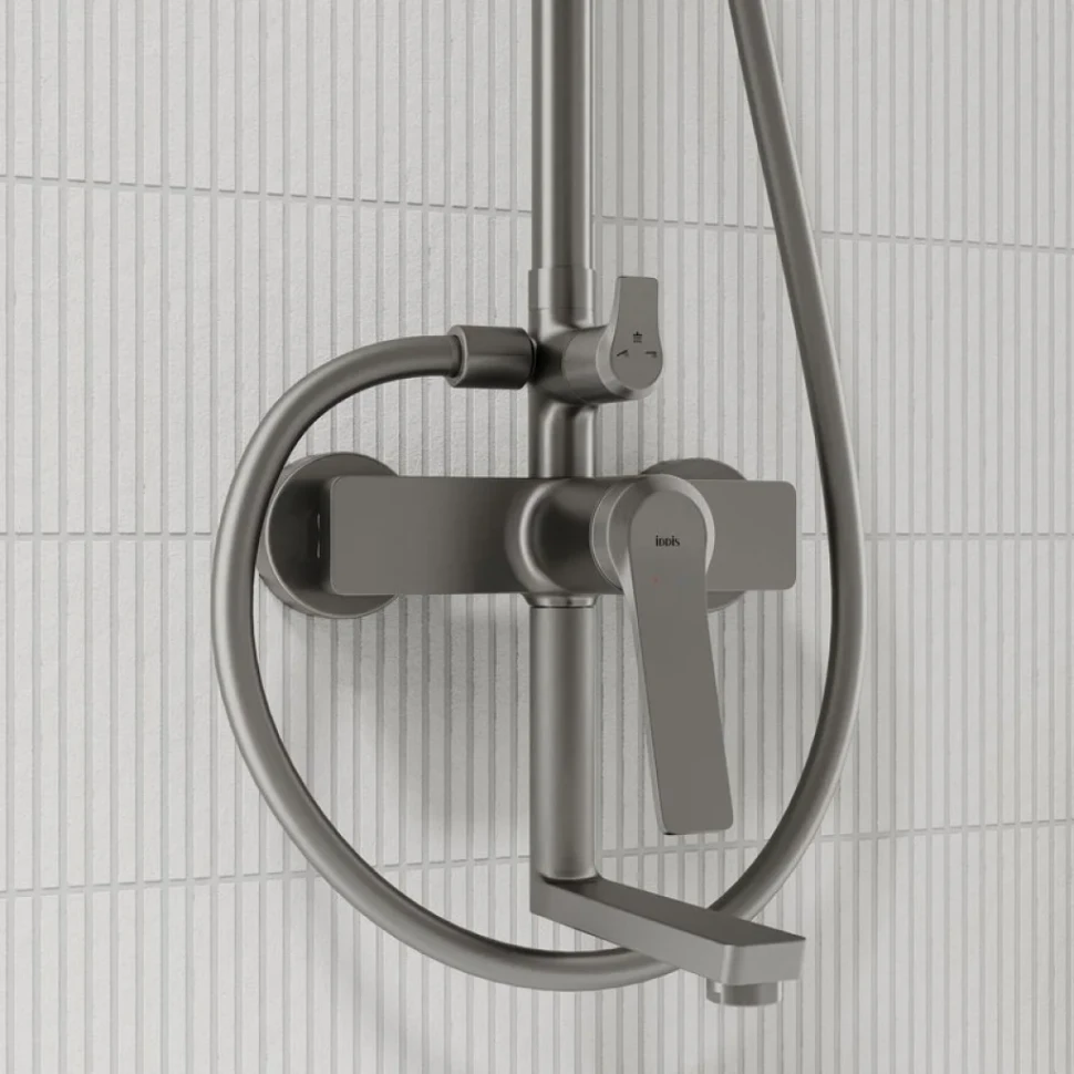 Комплект для ванной IDDIS Parker Душевая стойка IDDIS Parker PARGM3Fi06 + Смеситель для раковины PARGM01i01, матовый графит
