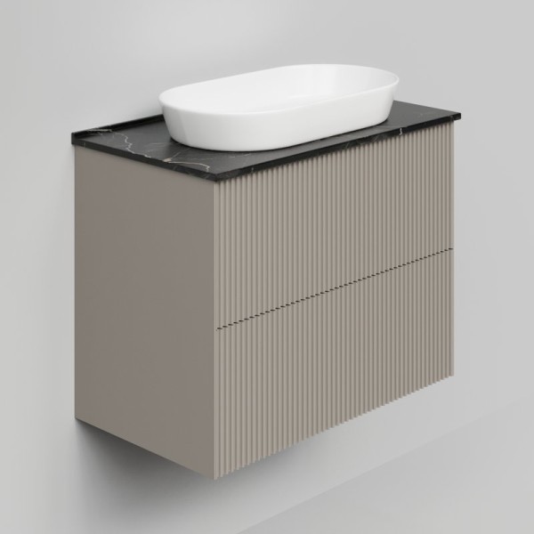 Тумба с раковиной La Fenice Terra Twin 80 подвесная, cappuccino, столешница черный мрамор, раковина белая матовая