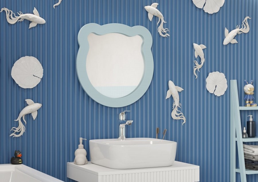 Зеркало AQUATON Каспер Мишка фигурное, голубое матовое