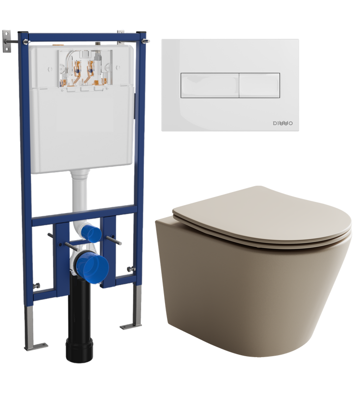 Комплект Унитаз подвесной Ceramicanova Balearica Rimless CN6000MC капучино матовый + Инсталляция DIWO + Кнопка 7320 белая
