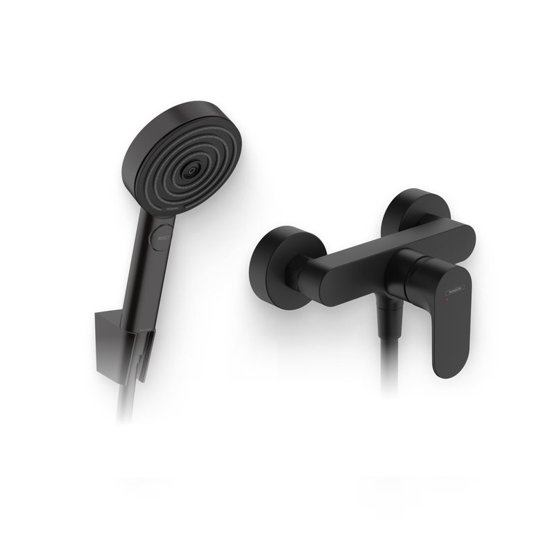 Душевой комплект Смеситель для душа Hansgrohe Rebris S 72640670 черный матовый + Гарнитур Pulsify Relaxation 105 3jet 24303670 1,6, матовый черный
