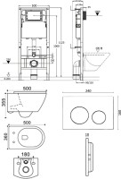 Комплект Agger ATI05100+APB144 Унитаз подвесной безободковый, с микролифтом + Система инсталляции + Кнопка смыва матовая черная