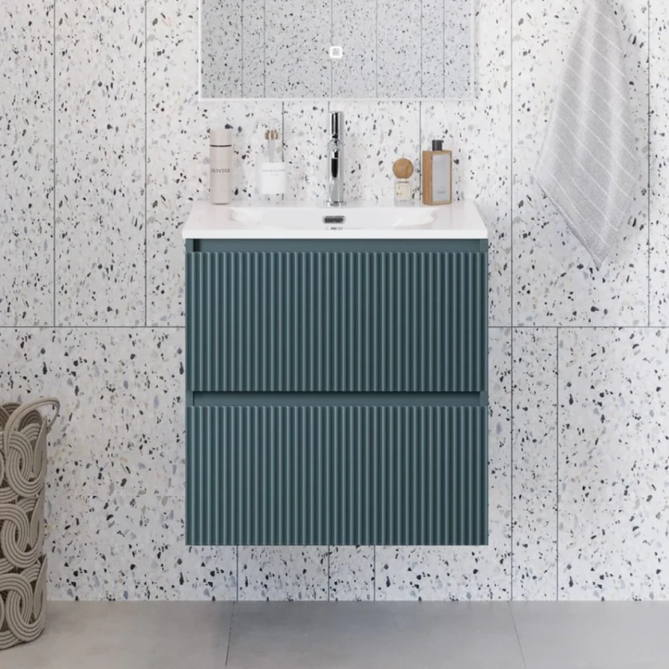 Тумба с раковиной BelBagno Uno-mini 60 подвесная, 2 ящика, матовая голубая