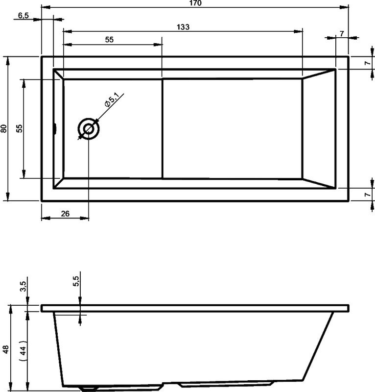 Акриловая ванна Riho Lusso Plus 170x80 см, встраиваемая, белая, на ножках, со сливом-переливом