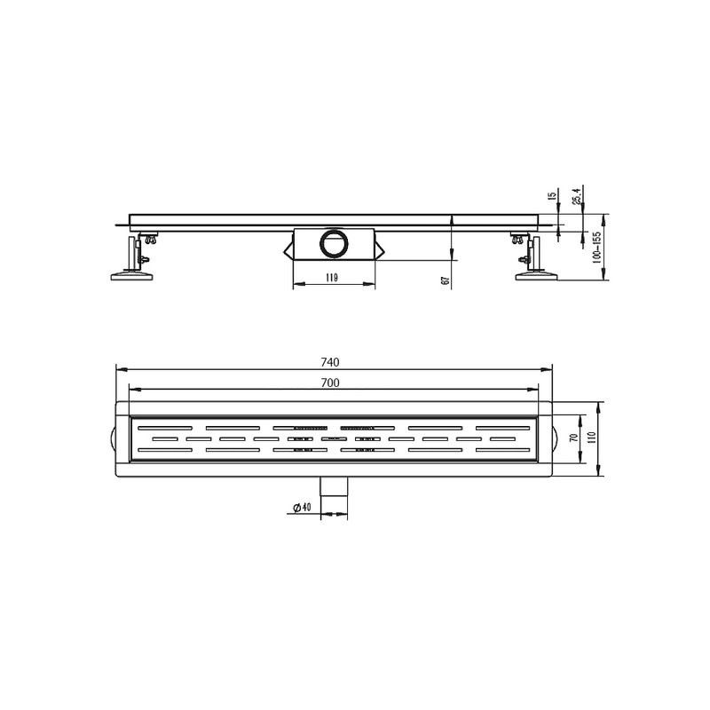 Душевой трап (лоток) Raglo R652 R652.70.06 70 см, решетка черная, с сифоном