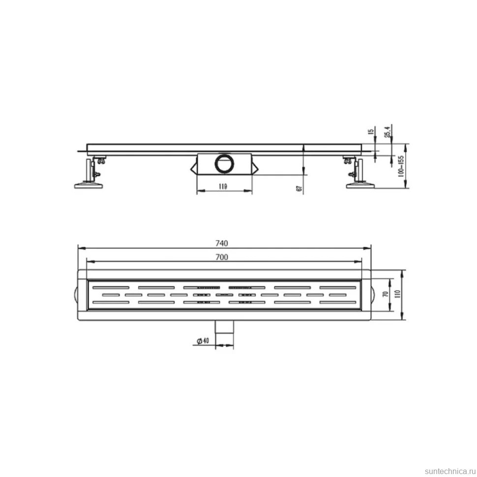 Душевой трап (лоток) Raglo R652 R652.70.06 70 см, решетка черная, с сифоном
