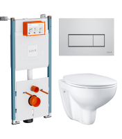 Комплект Унитаз подвесной Grohe Bau Ceramic 39351000 безободковый, альпин-белый + Инсталляция VitrA V-Fix Core 732-5800-01PV + Кнопка Root Square 740-2380 хром