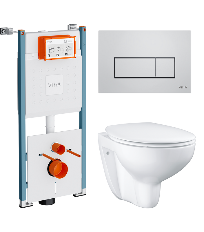Комплект Унитаз подвесной Grohe Bau Ceramic 39351000 безободковый, альпин-белый + Инсталляция VitrA V-Fix Core 732-5800-01PV + Кнопка Root Square 740-2380 хром